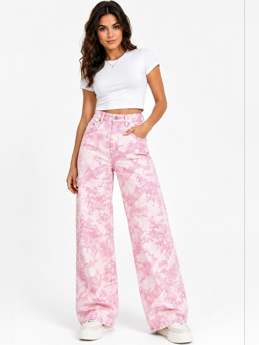 BDG Urban Outfitters Pink Toile Cowboy Wide Leg Jeans NWT Size 28